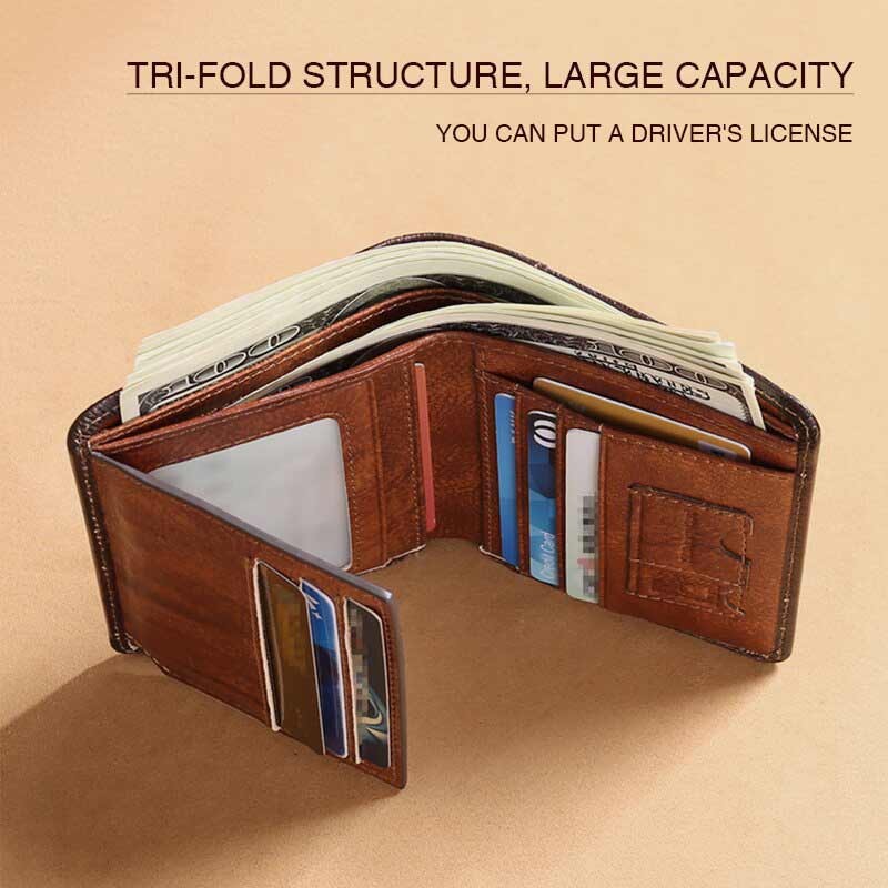 RFID Retro Genuine Leather Tri-fold Wallet