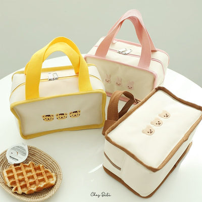 Cute Embroidery Lunch Bag Canvas Mommy Bag Baby Adult Portable Lunch Box