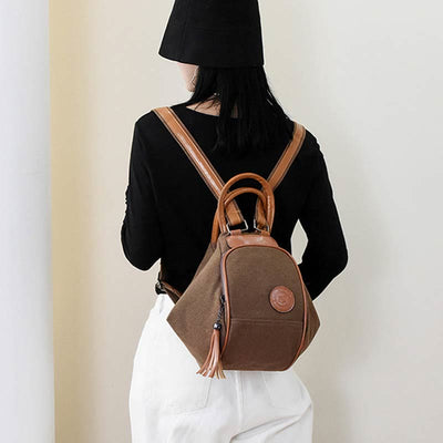 Multifunctional Womens Backpack Tassel Decor Durable Canvas Travel Daypack