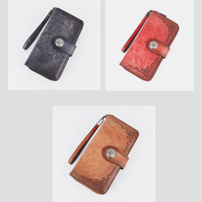Genuine Leather Clutch Zipper Long Cellphone Wallet Purse with Removable Wristlet