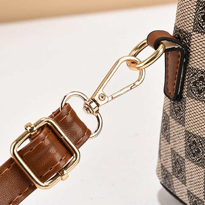 Triple Compartment Plaid Satchel Women Leather Chic Crossbody Bag