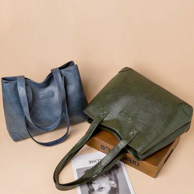 Women's Double Compartment Soft Faux Leather Tote Handbag Shoulder Bag Purse