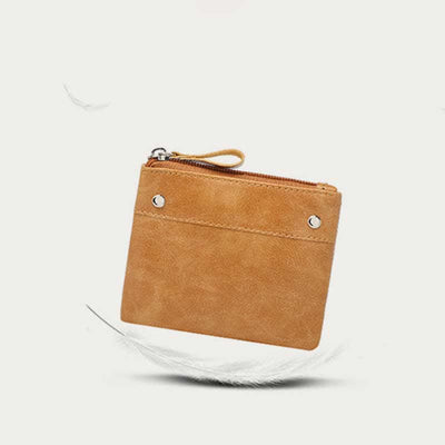 Retro Leather Coin Pouch Change Holder for Women Mini Zipper Wallet