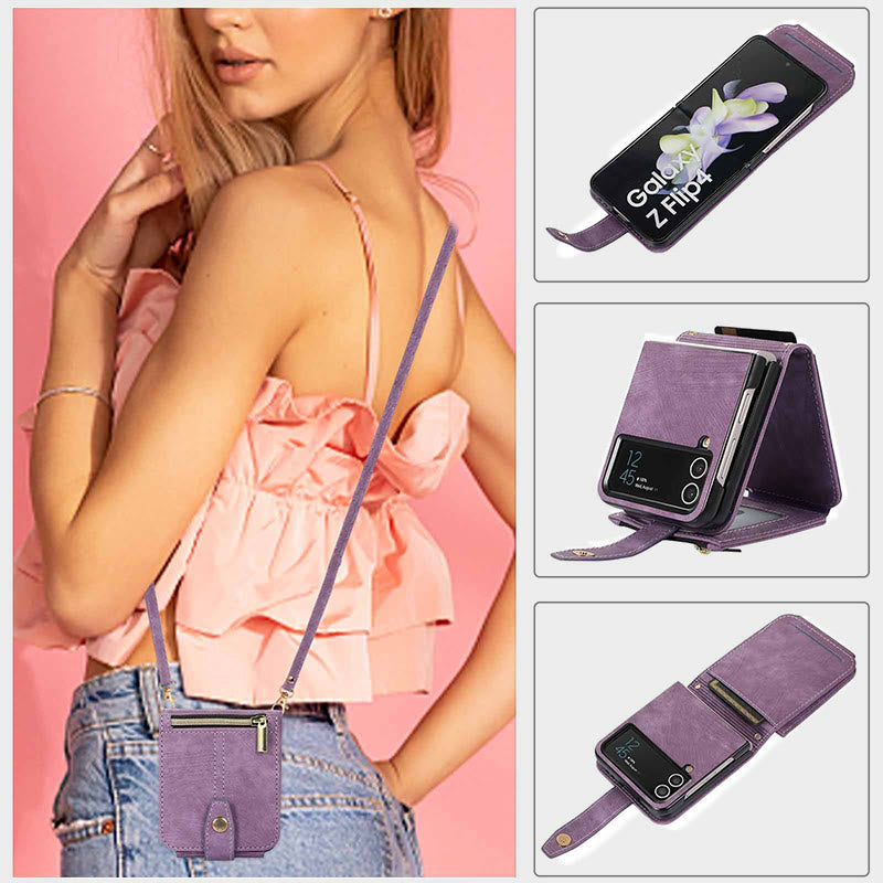 Phone Case For Samsung Z Flip 4 Card Zipper Protective Flip Cover