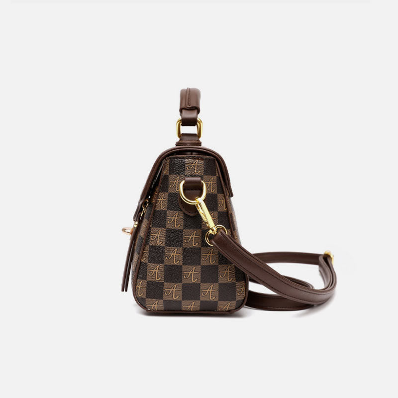 Classic Plaid Embossing Handbag Women Vegan Leather Retro Crossbody Bag