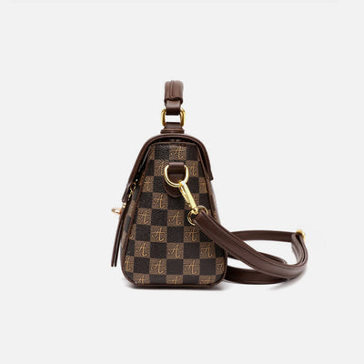Classic Plaid Embossing Handbag Women Vegan Leather Retro Crossbody Bag