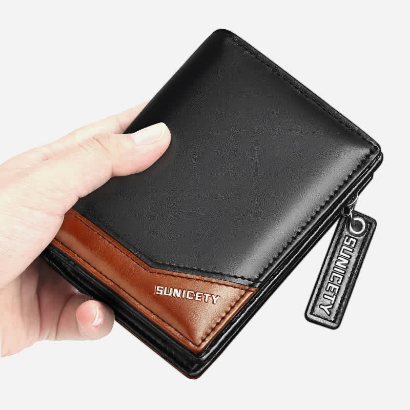 Mens Bifold Wallet Retro RFID Credit Card Holder with Zipper Pocket