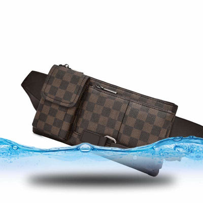 Waist Bag for Men Leather Plaid Travel Sling Bag Chest Bag