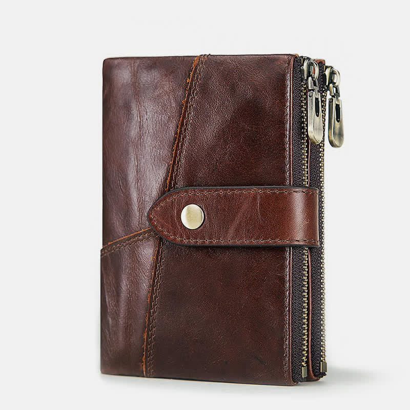 Men's Large Capacity RFID Blocking Leather Wallet with Zipper Pocket
