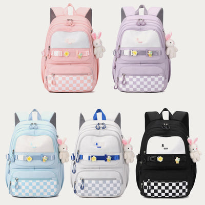 Backpack For Women Plaid Pattern Bright Color Simple Schoolbag