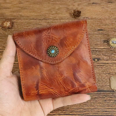 Retro Bifold Wallet Pouch for Women Men Cowhide Leather Small Coin Purse