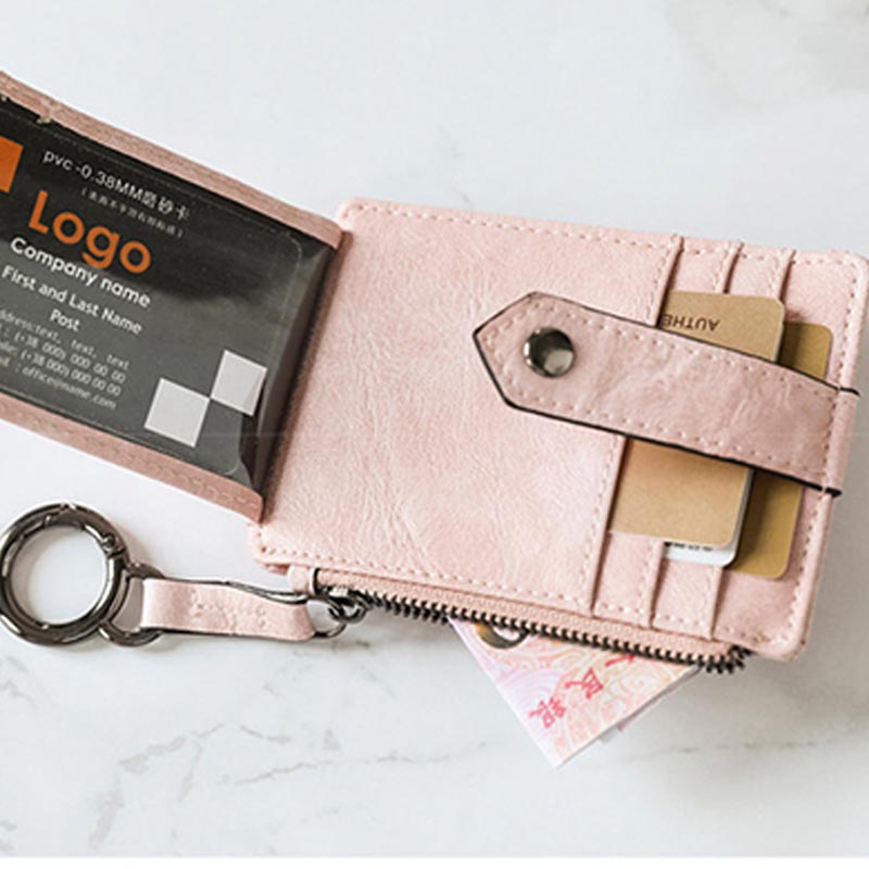 Slim Card Case Front Pocket Wallet Women Credit Card Holder with Keychain
