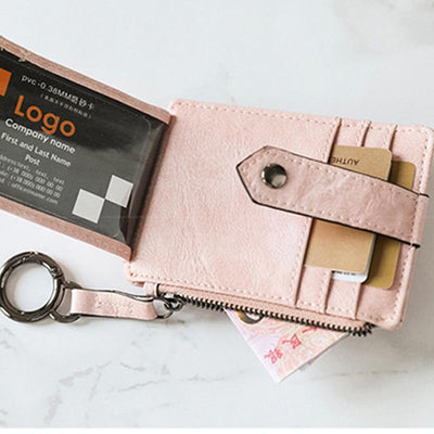 Slim Card Case Front Pocket Wallet Women Credit Card Holder with Keychain