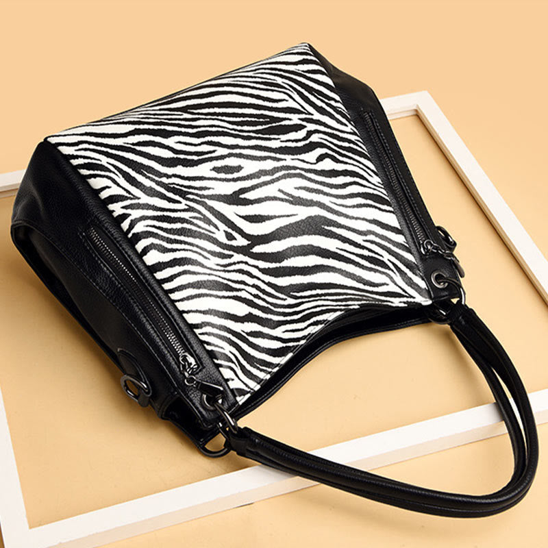 Leopard Zebra Print Tote For Women Vegan Leather Large Handbag
