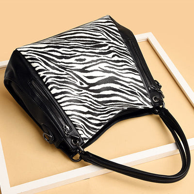 Leopard Zebra Print Tote For Women Vegan Leather Large Handbag