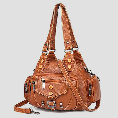 Tote Bag For Women Vintage Riveted Multi-Pocket Leather Crossbody Bag