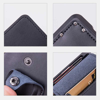 Genuine Leather Airtag Wallet RFID Blocking Quick Access Badge Card Holder