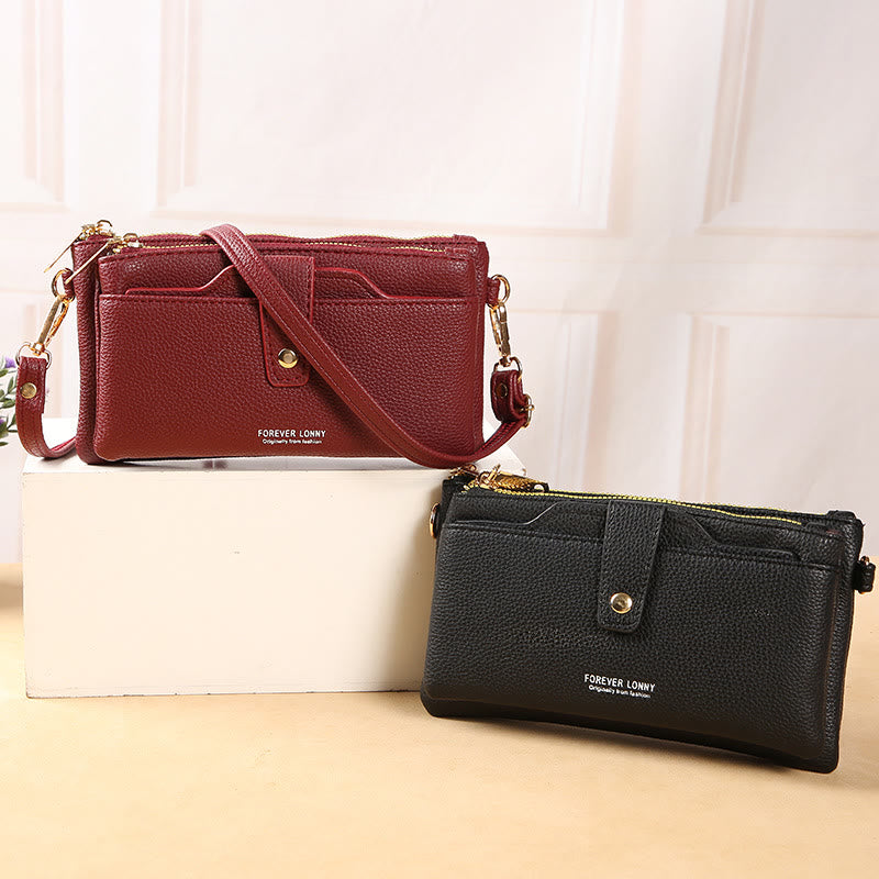 Double Compartment Phone Bag For Women Multifunctional Leather Crossbody Bag