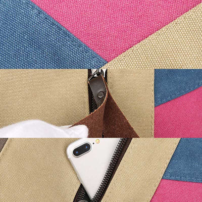 Women's Tote Canvas Backpack for Color Block Shoulder Hobo Bag Rucksack