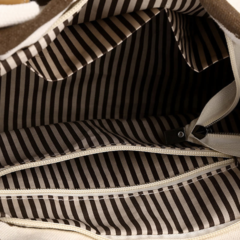 Casual Tote Bag For Women Daily Use Striped Canvas Bag
