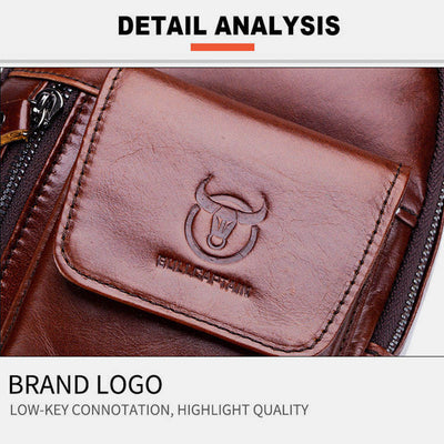 Genuine Leather Sling Chest Bag with Earphone Hole