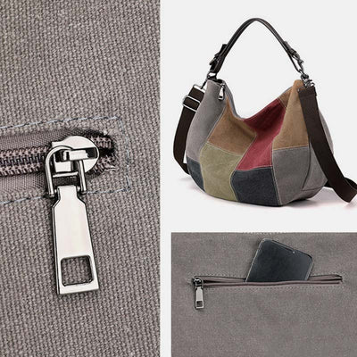 Large Capacity Vintage Stitching Color Dumpling Crossbody Bag