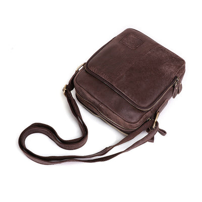 Men's Genuine Leather Triple Zip Classic Crossbody Bag