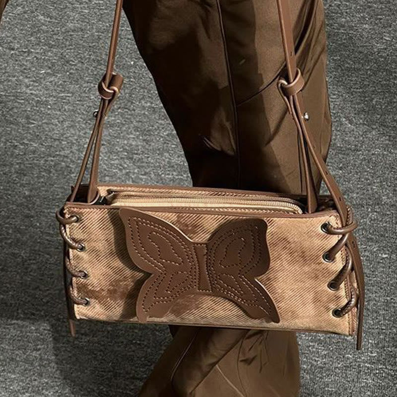 Retro Butterfly Decor Purse Women Vegan Leather Crossbody Bag