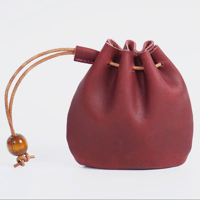 Leather Drawstring Pouch Retro Coin Purse Wallet for Women Men
