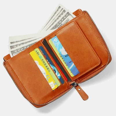 RFID Blocking Small Zip Around Leather Wallet Front Pocket Wallet