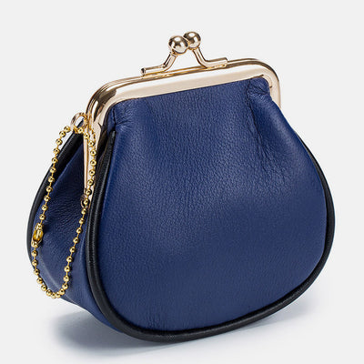 Mini Leather Coin Purse Vintage Pouch Kiss-Lock Change Purse Wallets