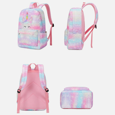 Unicorn School Backpack for Girls Kids Elementary Bookbag Lunch Bag Set