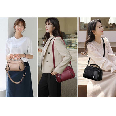 Multi-Pocket Leather Crossbody Purse for Women Small Top Handle Satchel Handbag