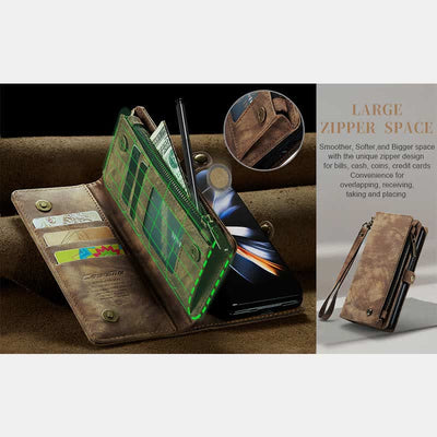 Durable Leather Magnetic Wallet Case for Z Fold 4 with Wrist Strap