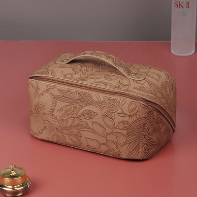 Cosmetic Bag For Women PU Leather Vintage Printing Travel Bag