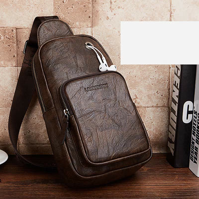 Men's Leather Sling Bag Chest Bag One Shoulder Backpack Crossbody Bag