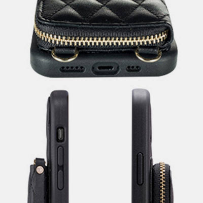 iPhone Phone Case Quilted Leather Wallet Case Card Holder with Crossbody Strap