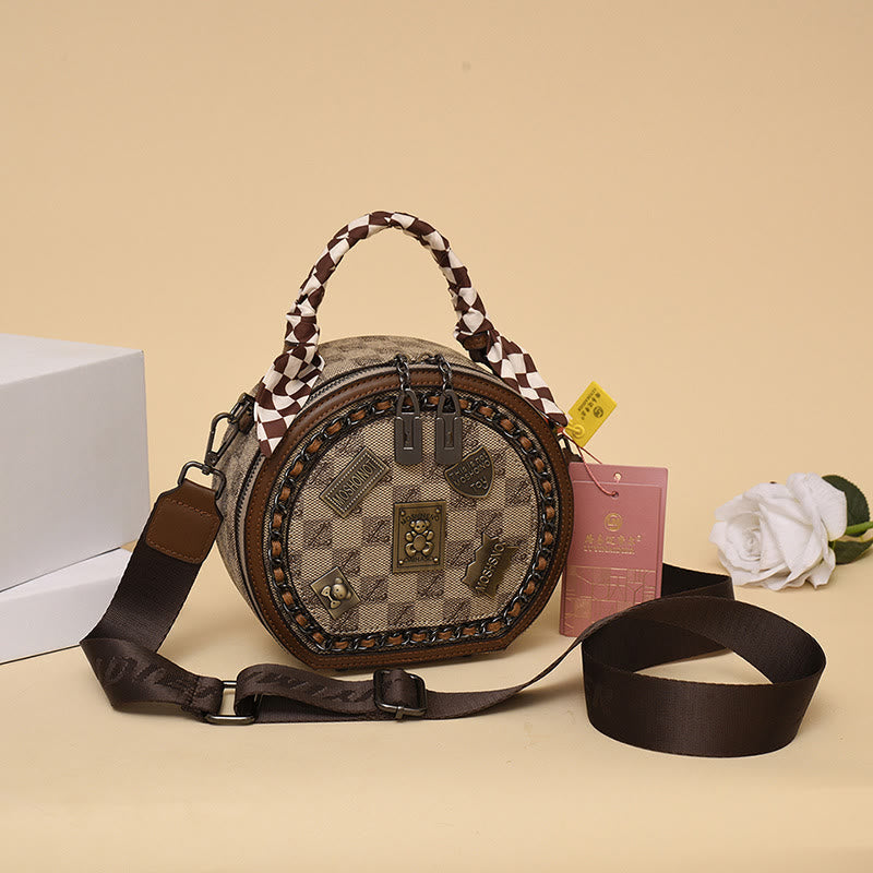 Top-handle Bag For Women Vintage Wide Strap Small Round Bag