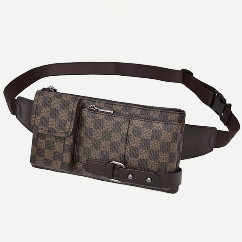 Waist Bag for Men Leather Plaid Travel Sling Bag Chest Bag
