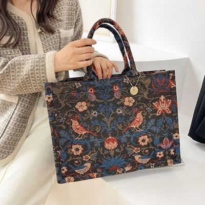 Tote Bag For Women Simple Retro Large Capacity Flower Handbag