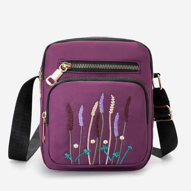 Lightweight Water & Tear Resist Women Purse Multi-pocket Embroidery Crossbody Bag Shoulder Bag