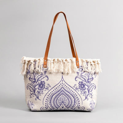 Tote Bag for Women Tassel Bohemian Printing Canvas Shoulder Bag