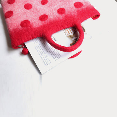 Wool Felt Tote For Women Round Dot Decor Handbag