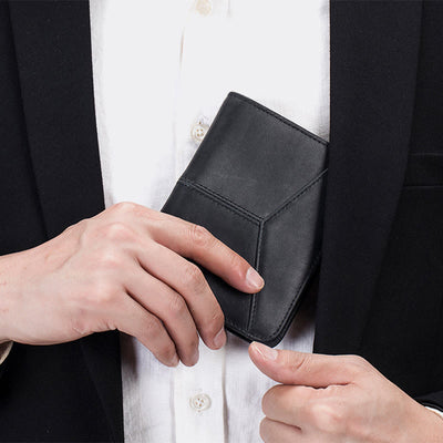 Mens RFID Bifold Trifold Wallet Plain Color Leather Multifunctional Purse