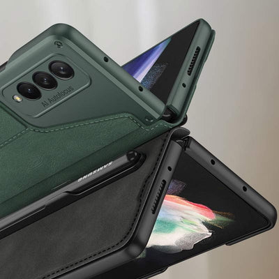 Leather Wallet Case For Galaxy Z Fold 3/4 With Removable S Pen Holder Kickstand