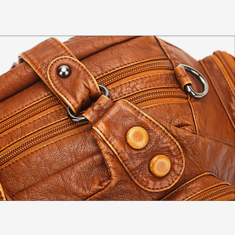Large Shoulder Bag Women Double Compartment Leather Stitching Crossbody Purse