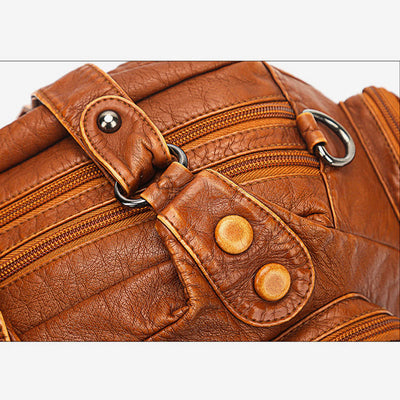 Large Shoulder Bag Women Double Compartment Leather Stitching Crossbody Purse