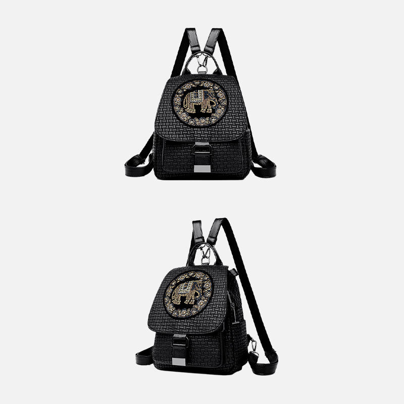 Multifunctional Travel Backpack Womens Clamshell Buckle Soft Leather Daypack