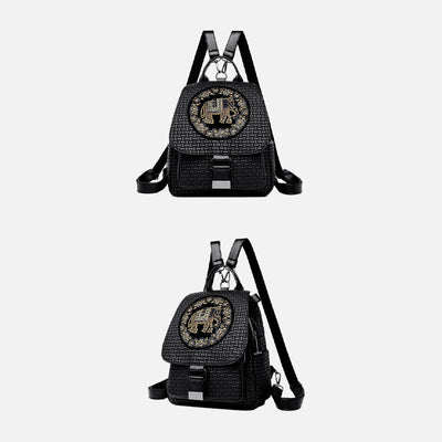 Multifunctional Travel Backpack Womens Clamshell Buckle Soft Leather Daypack