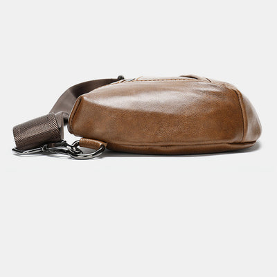 Multi-Pocket Genuine Leather Sling Bag